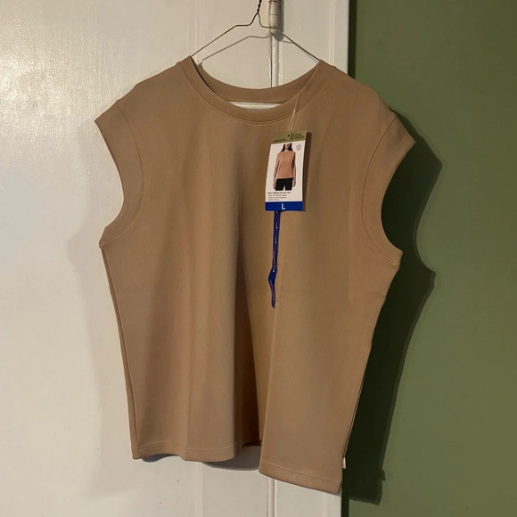 Mondetta Ladies' Soft Ribbed Short Sleeve Active Top, New Taupe (Tan) Large - Picture 3 of 11